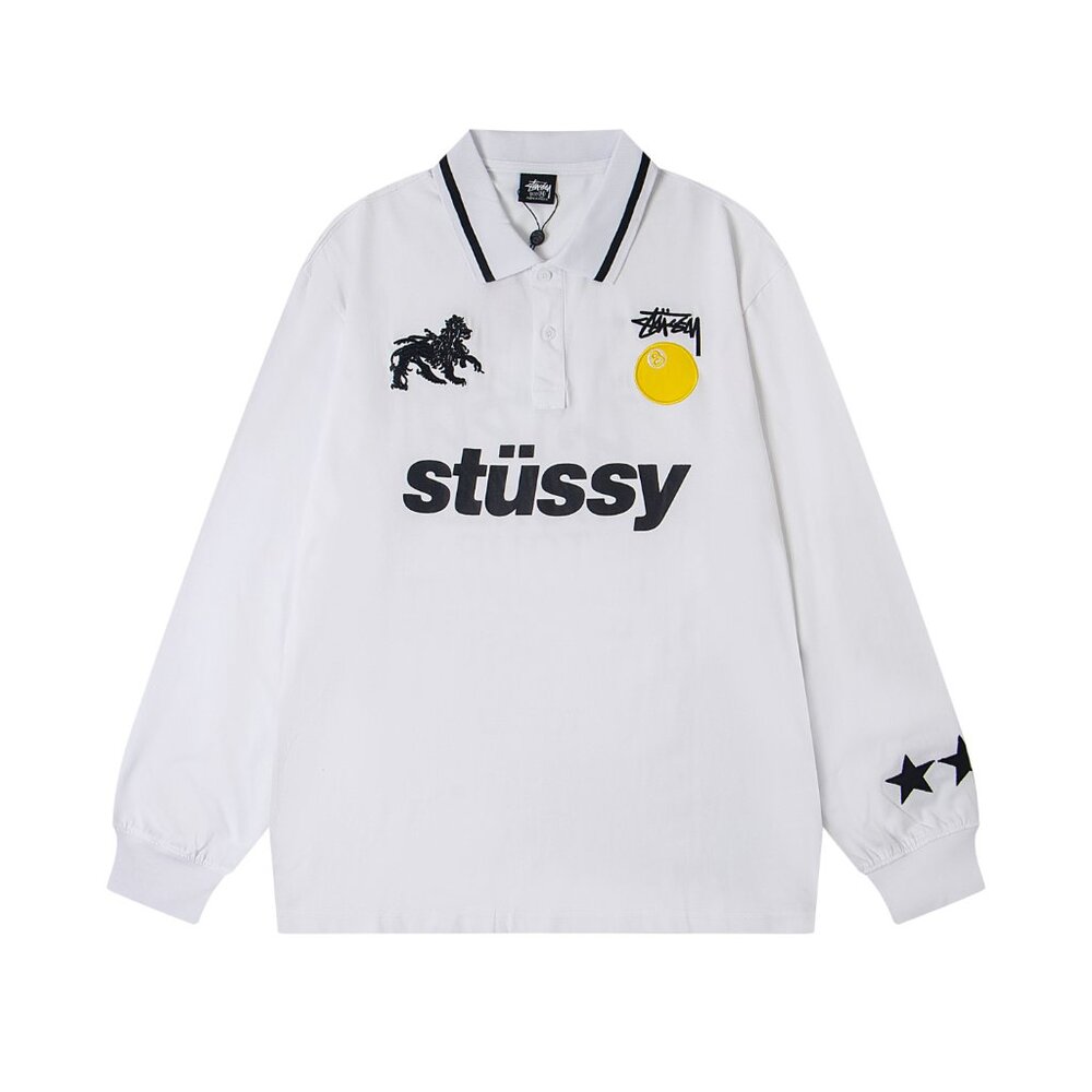 Stüssy World Tour White Long-Sleeve Polo Shirt